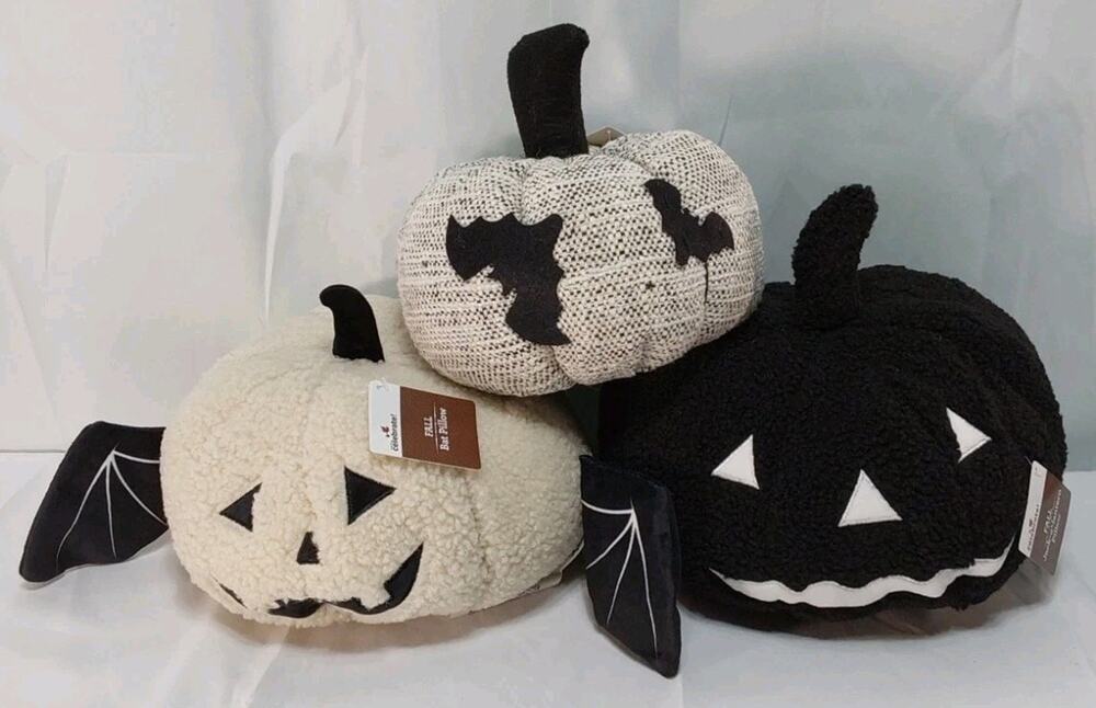Way To Celebrate Set Of 3 Fall Jack-o-lantern, Bat, & Pumpkin Decorative Pillows